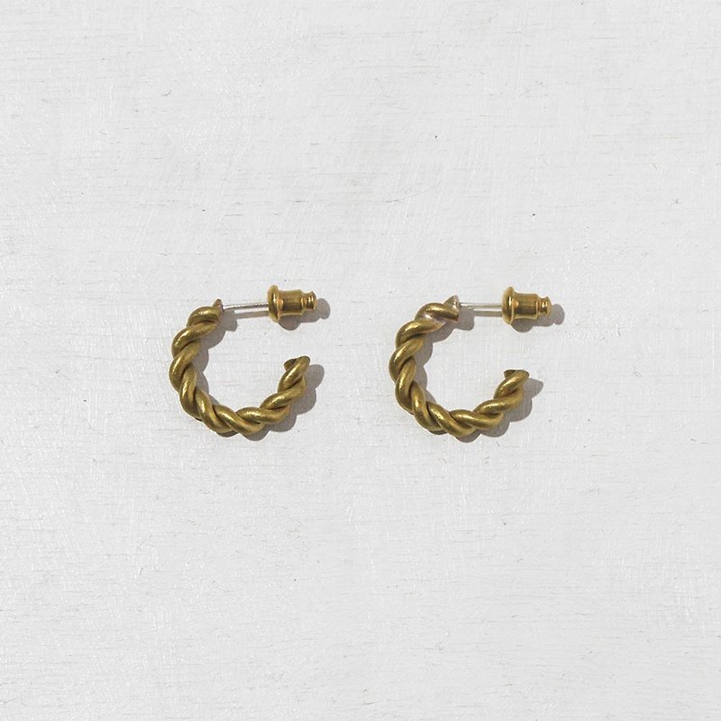 Rope hemp wreath brass earrings - 925 sterling silver pin / clip earrings - Earrings & Clip-ons - Other Metals Gold