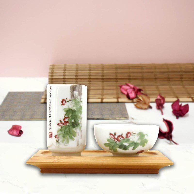 Qi Baishi Morning Glory Kungfu Tea Ceremony Set - Teapots & Teacups - Porcelain 