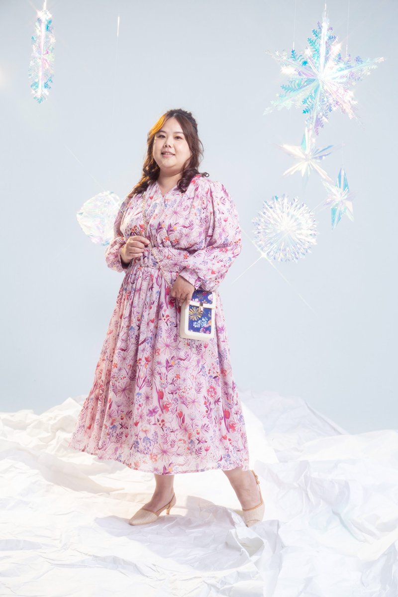 【波麗印花】走路有風 寬腰帶很美的飄逸長洋裝 撫子色 S-2XL - 洋裝/連身裙 - 棉．麻 粉紅色