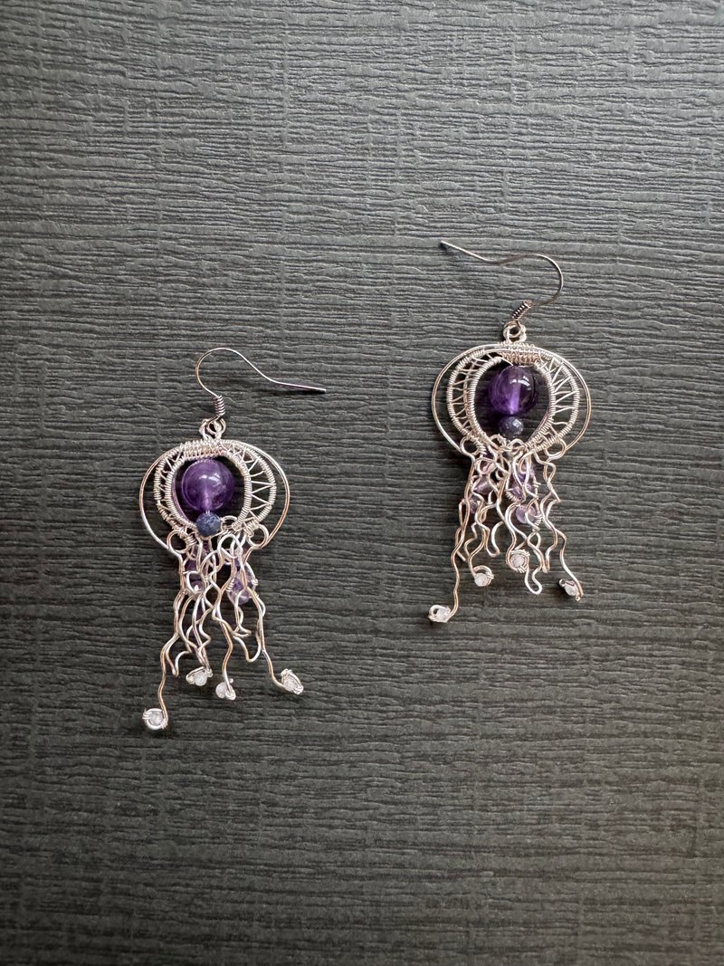 Metal braided earrings—jellyfish - ต่างหู - ทองแดงทองเหลือง สีม่วง