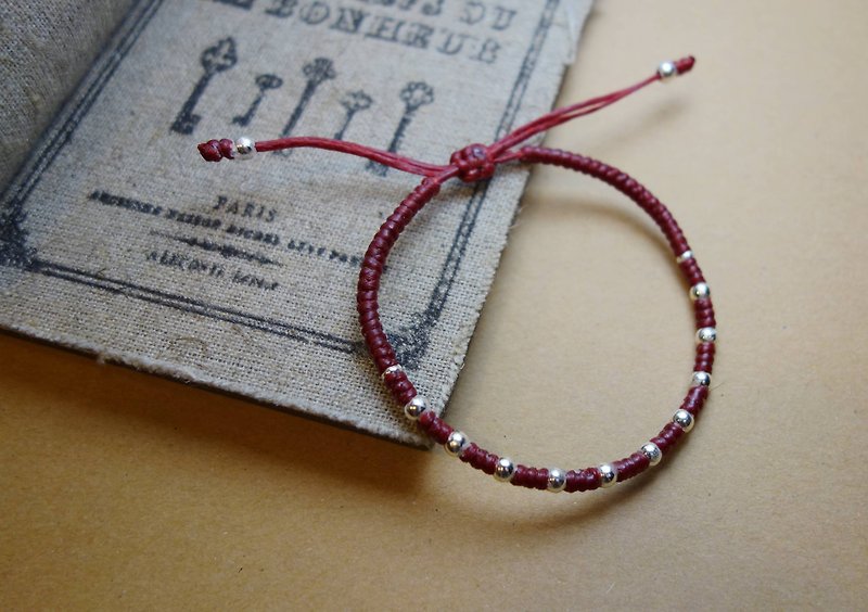 "Little Memories" 925 sterling silver silk Wax thread woven thin bracelet/925 silver bracelet - Bracelets - Other Metals Red