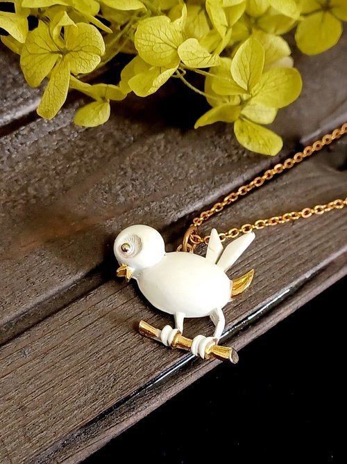 老時光製造所 vintage jewelry 典雅趣味白色琺瑯小鳥 項鍊