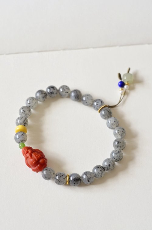Angel's tears 天使之淚 Jewelry Design 8mm天然和闐玉/和田玉 青花玉 南紅財神爺設計單圈手串手鍊s