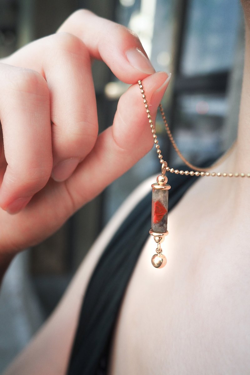 長方磚珠鏈項鍊- Cuboid Brick Jade ' Bead Chain Necklace - 項鍊 - 寶石 紅色