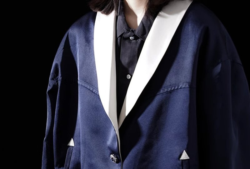 European and American style soft and delicate satin V-neck jacket - Other - Other Materials Blue