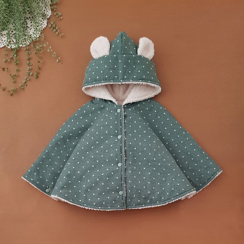 Handmade cape cotton brushed matcha refreshment Morandi shades can be worn on both sides babycape - Coats - Cotton & Hemp Green