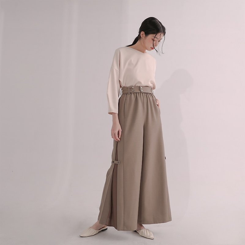 [Original] Wuyin_ classic pleated wide expanse of Khaki pants _CLB505_ - กางเกงขายาว - ผ้าฝ้าย/ผ้าลินิน สีกากี