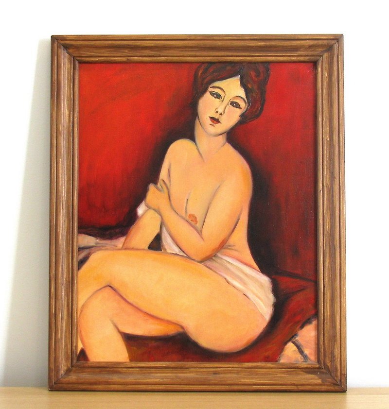 Oil painting Modigliani theme nude woman sitting free style copy wall decoration - 壁貼/牆壁裝飾 - 其他材質 多色