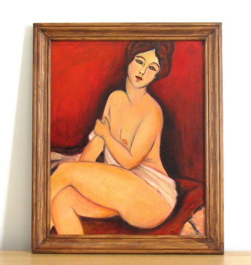 DCS-Art Oil painting Modigliani theme nude woman sitting free style copy wall decoration