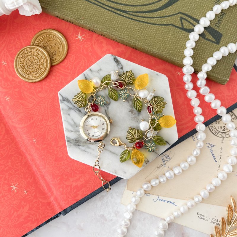 【クリスマス限定コレクション】Lemony /レモンのクリスマスリースのブレスレットウォッチ LI213 - 女錶 - 其他金屬 綠色