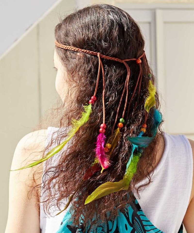 [Quickly sold out for pre-order] Hippie style colorful feather headband (2 colors) TXXZ4611 - Hair Accessories - Other Materials 