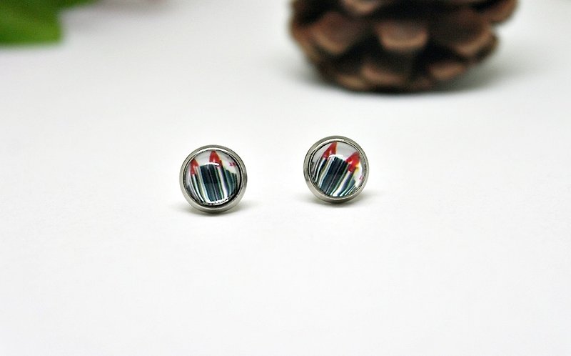 Time Gemstone X Stainless Steel Pin Earrings *Apron *➪Limited X1 - ต่างหู - โลหะ สีดำ