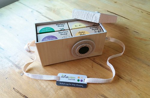 pikathom-herb 相機造型 手工肥皂禮物盒 1 - 奶油色/木質紋