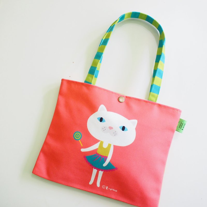E*group shoulder bag double-sided design strawberry caramel canvas bag canvas bag tote bag cat - Briefcases & Doctor Bags - Cotton & Hemp Pink