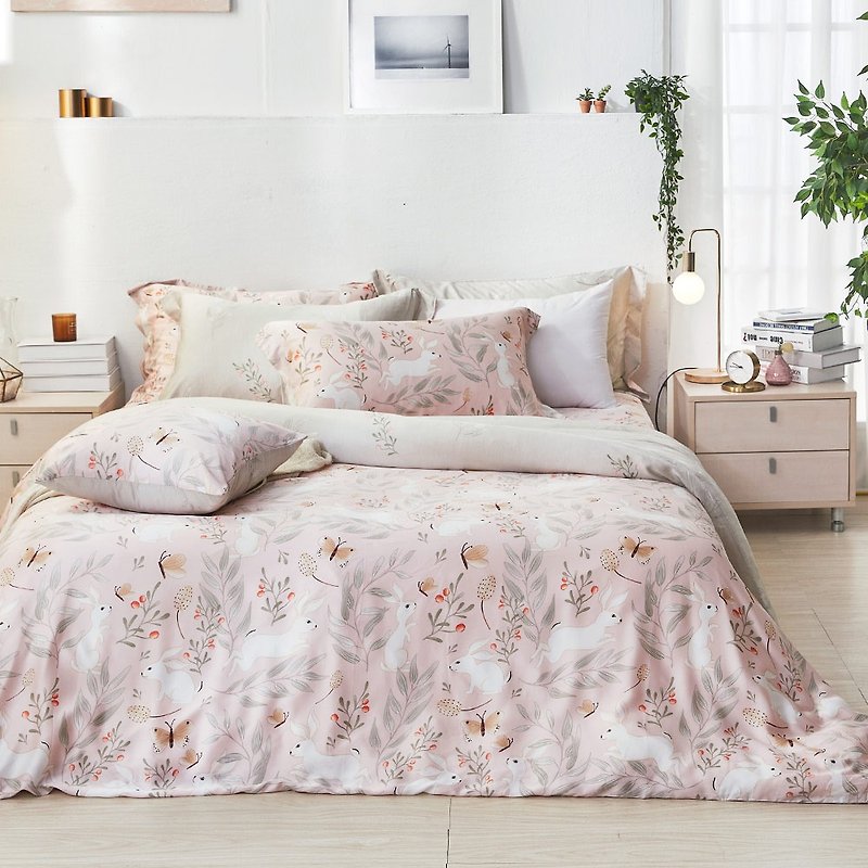 Cotton Duvet Cover-Double / 6x7 feet / 60 Lyocell Tencel / Snow Rabbit Love Made in Taiwan - Blankets & Throws - Other Materials Pink