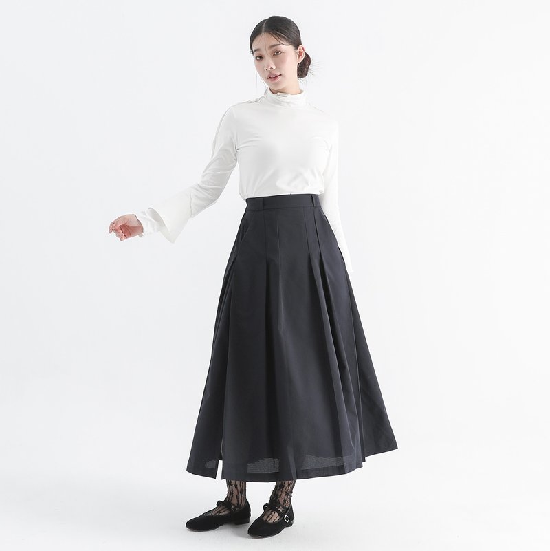 Jiban_bond pleated slit skirt_24AF201_black - กระโปรง - เส้นใยสังเคราะห์ สีดำ