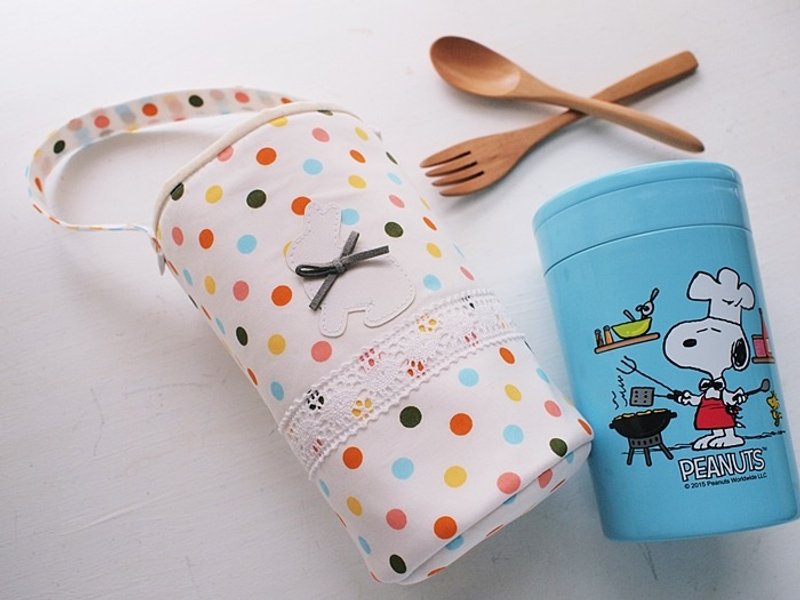 hairmo. Lace rabbit kettle bag / accompanying cup bag / thermos pocket - bit color + - Beverage Holders & Bags - Cotton & Hemp Multicolor