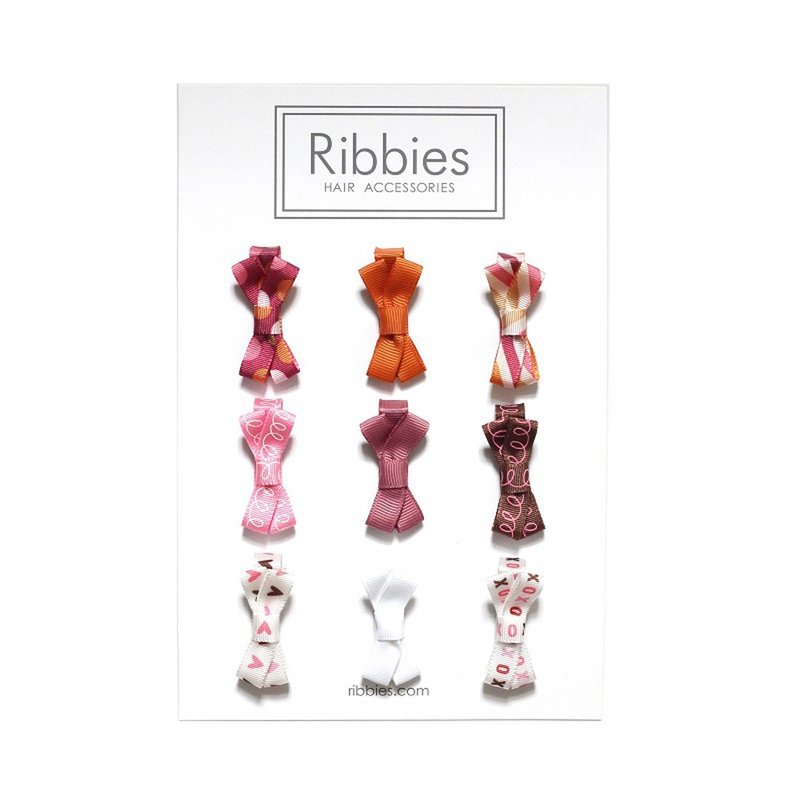 英國Ribbies 糖果蝴蝶結9入組-愛心圓點 - 髮圈/髮夾 - 聚酯纖維 