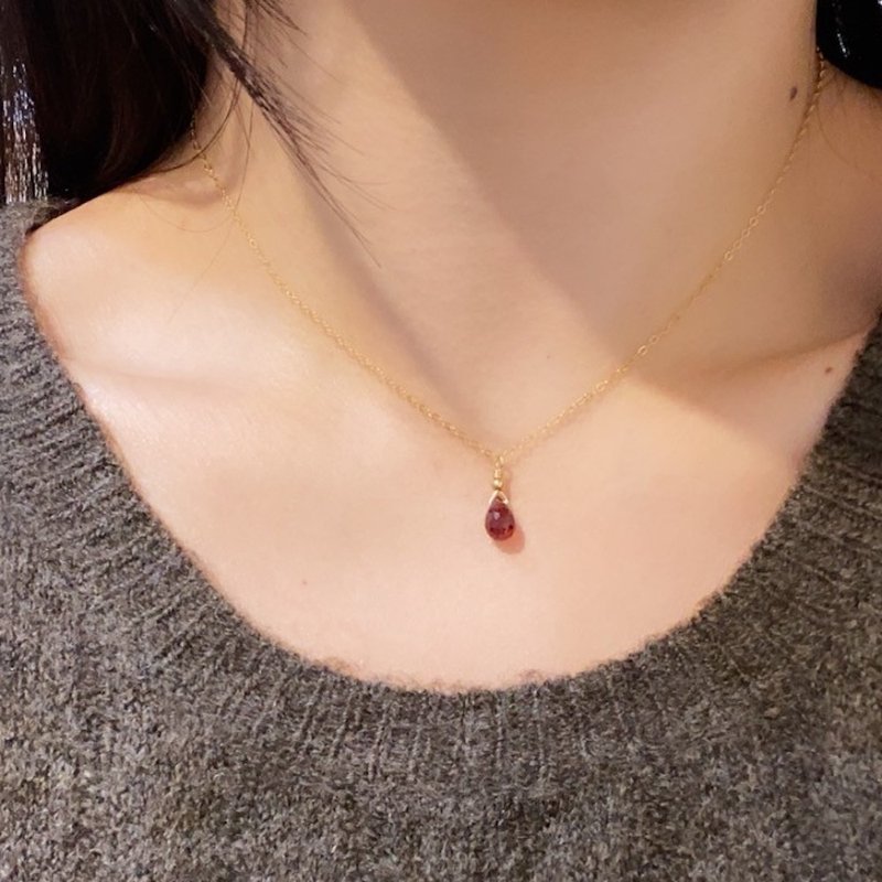 ITS-N138【14KGF・1月誕生石・石榴石】單顆寶石項鍊 - 項鍊 - 半寶石 紅色