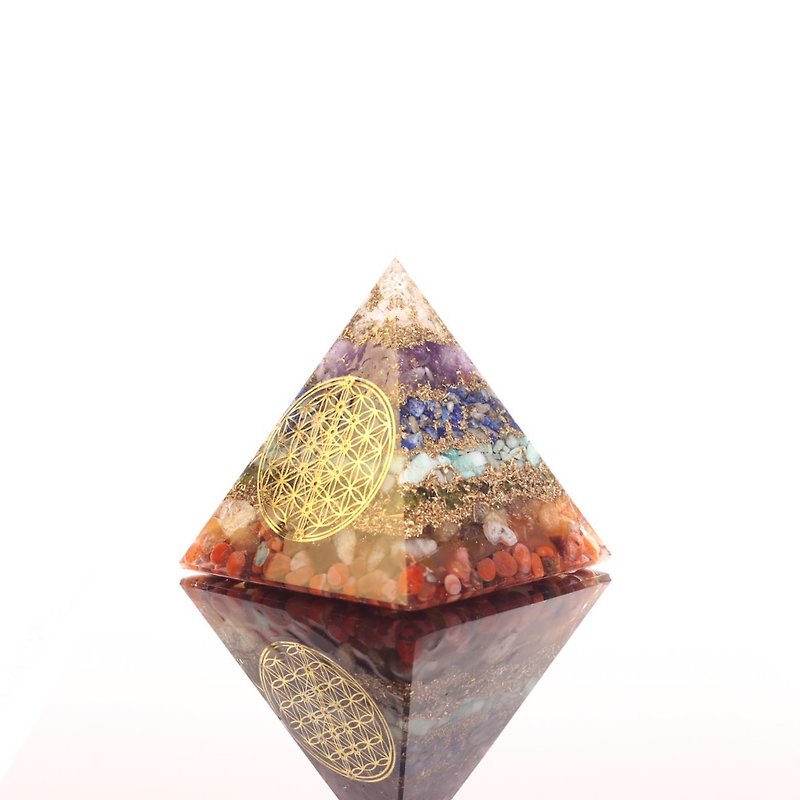 [Customized Gift] Chakra Temple-Flower of Life Large Orgonite Pyramid Orgonite Crystal Orgonite - Items for Display - Semi-Precious Stones Multicolor