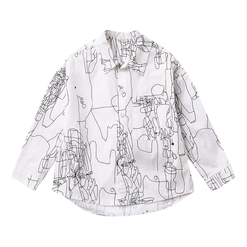 BIR Kids | Abstract hand-painted shirt - เสื้อยืด - ผ้าฝ้าย/ผ้าลินิน ขาว