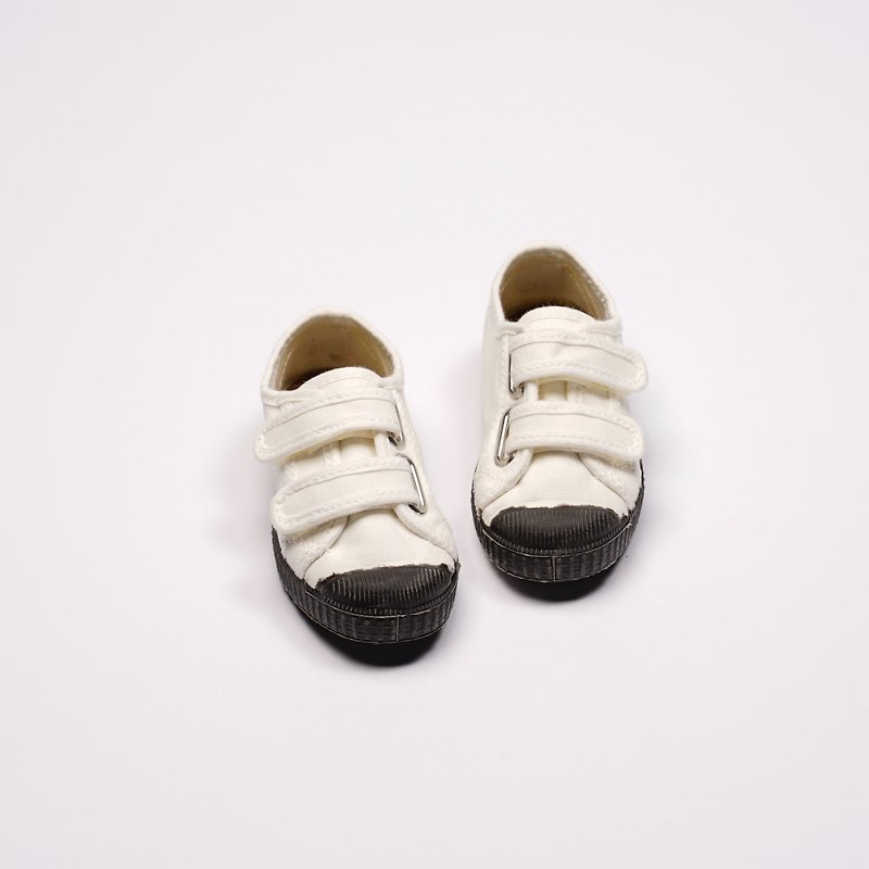 西班牙帆布鞋 CIENTA U78997 05 白色 黑底 經典布料 童鞋 魔鬼粘 - 男/女童鞋 - 棉．麻 白色