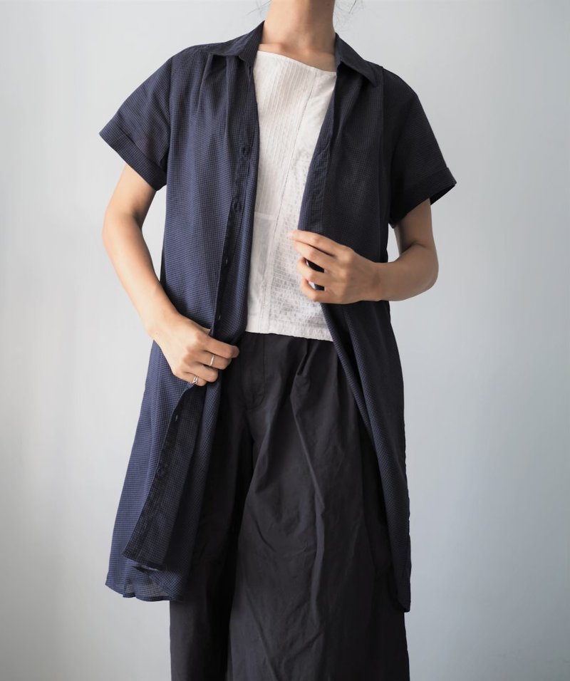 Shirt Dress - 洋裝/連身裙 - 棉．麻 藍色