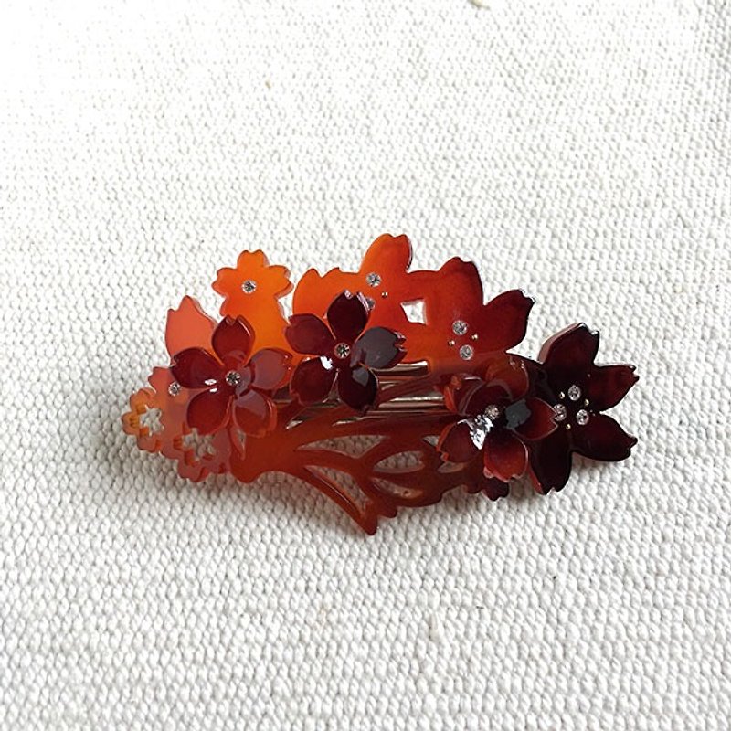 Cherry stained, automatic clip, hairpin - amber - Hair Accessories - Acrylic Brown