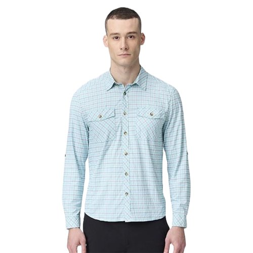 Wildland荒野戶外 【Wildland 荒野】彈性抗UV格紋長袖功能襯衫 0B21202-110 冰河藍