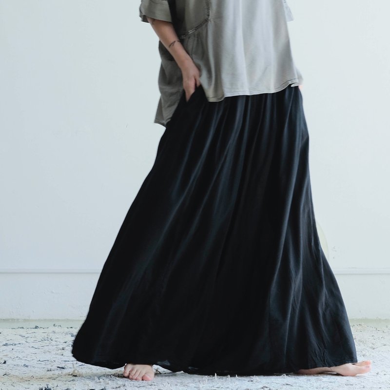 寬版長褲裙 / 嫘縈 黑 - 女長褲 - 棉．麻 黑色