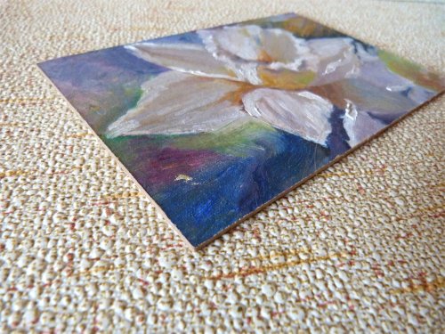 白い花の油絵 - オリジナルの花のアート - 小さな絵画 - 額入りアート