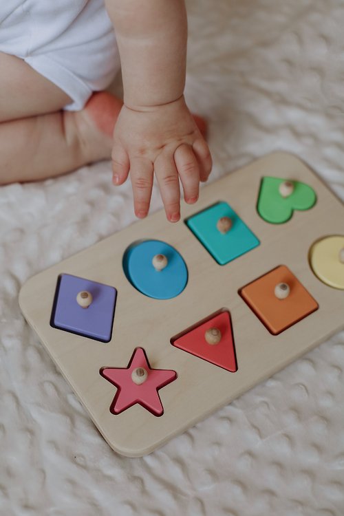 ODEAS 彩虹分類玩具 幾何形狀釘子拼圖 感官木製玩具
