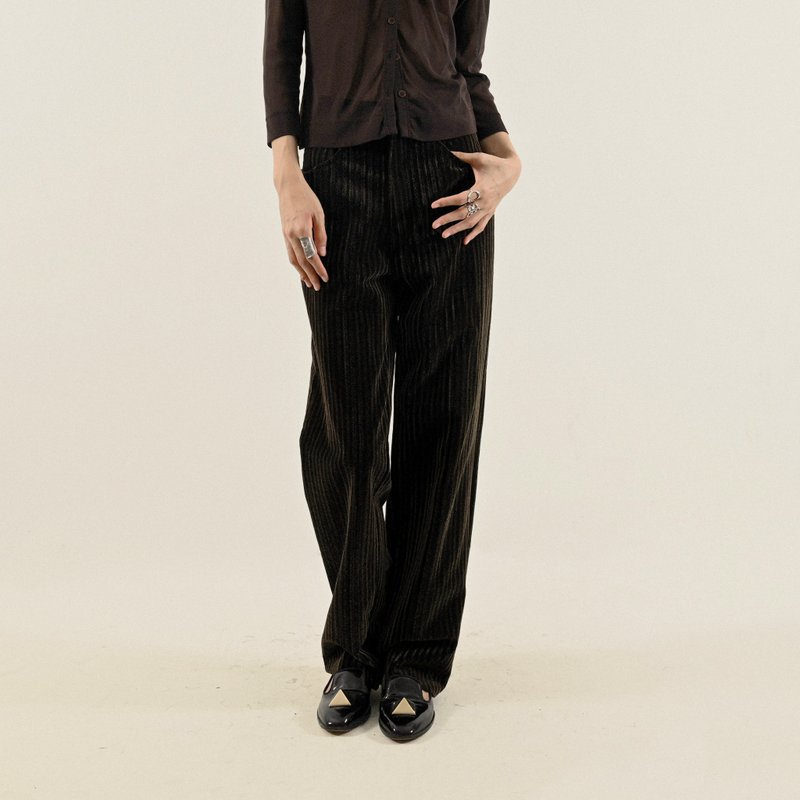 【NaSuBi Vintage】厚實紋理燈芯絨高腰古著長褲 - 女長褲 - 其他人造纖維 