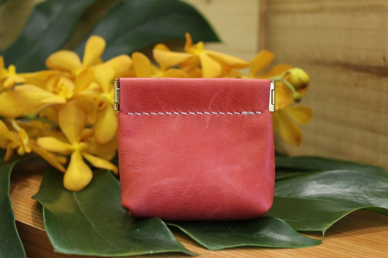 [Mini5] Shrapnel gold coin purse / Headphone storage bag / Leather small bag (red) - Coin Purses - Genuine Leather 