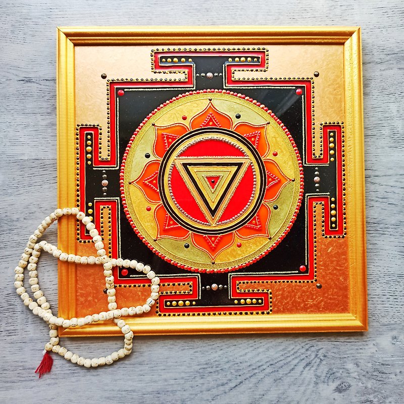 Kali Yantra Vedic astrology Jyotish Mandala Meditation Vastu Tantra Yoga gift - ตกแต่งผนัง - แก้ว สีแดง