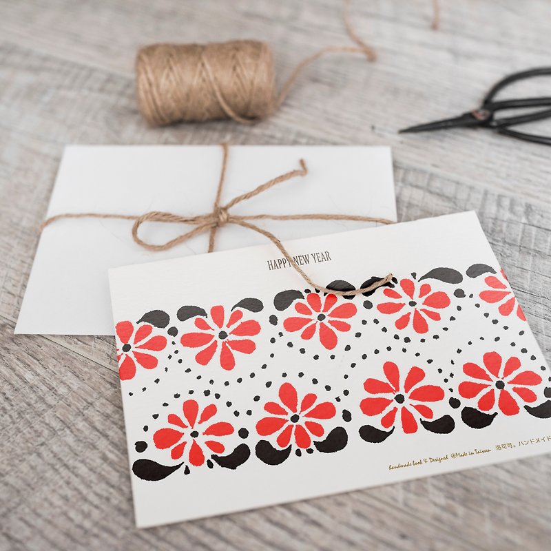 Red Flower [PCM20003] Rococo Strawberry Hand Innovation Year Card Postcard with Envelope - การ์ด/โปสการ์ด - กระดาษ 