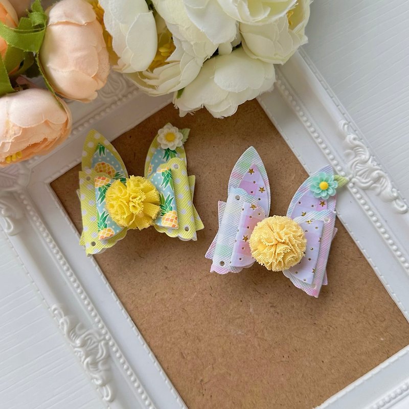 兒童小孩女孩兔子造型蝴蝶結全包緞止滑髮夾 - 髮飾 - 其他材質 黃色