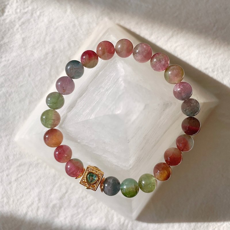 Brilliant rainbow watermelon tourmaline 7.6mm beads bracelet - Bracelets - Semi-Precious Stones Multicolor