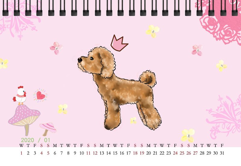 2020卓上カレンダー-かわいい犬チーム-三角卓上カレンダー 期間限定先行予約 - カレンダー - 紙 ピンク