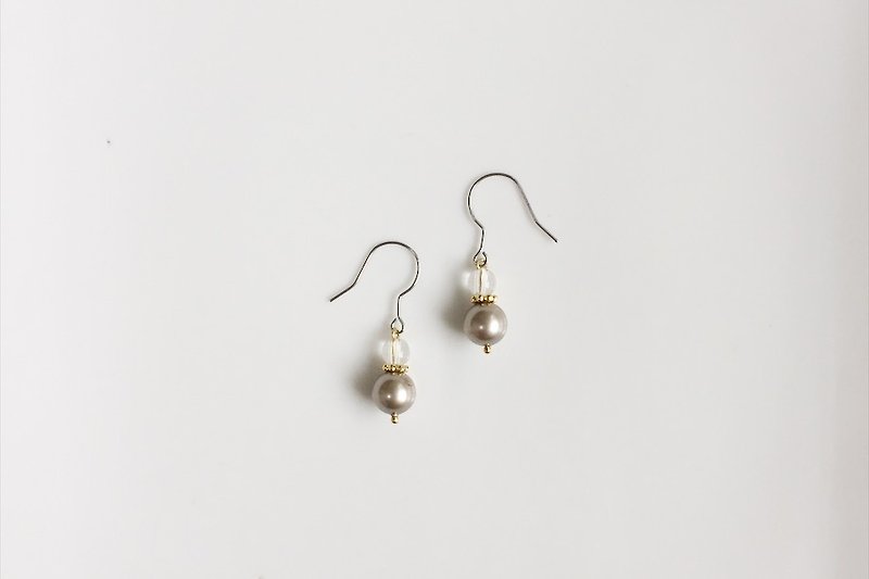 香檳 珍珠水晶耳環 - 耳環/耳夾 - 其他金屬 銀色