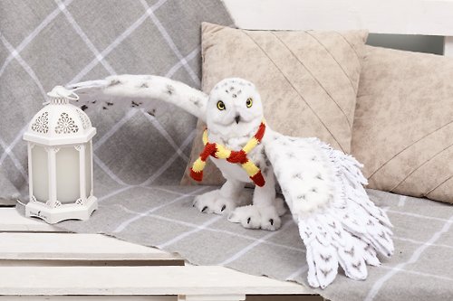 Owls' World DIGITAL POSTCARD Handmade Home Decor Snowy Harry Potter Owl from Faux Fur