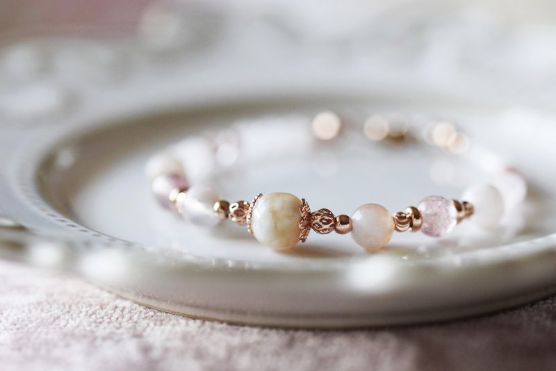 櫻花雨。櫻花瑪瑙 草莓晶 馬粉 14K 玫瑰金 天然石水晶 手鍊 - 手鍊/手環 - 水晶 粉紅色