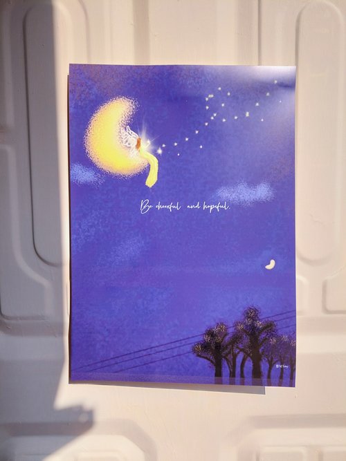 畫影兒--插畫文創商品／布手作 海報A3-恬靜的夜系列--療癒插畫