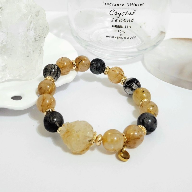 鈦晶龍龜男款設計手鍊/正偏財都招、避邪擋煞之搭配水晶 - 手鍊/手環 - 水晶 金色