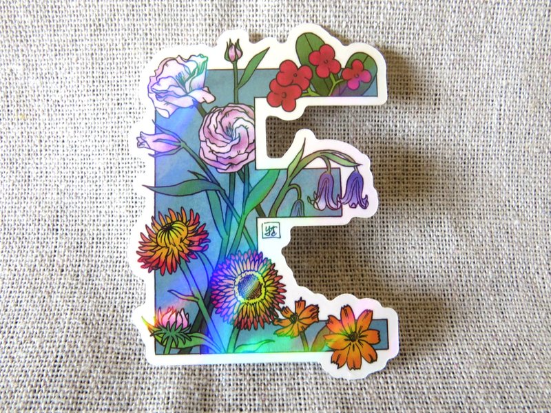 字母E - 極光花卉植物字母防水貼紙 - 貼紙 - 紙 