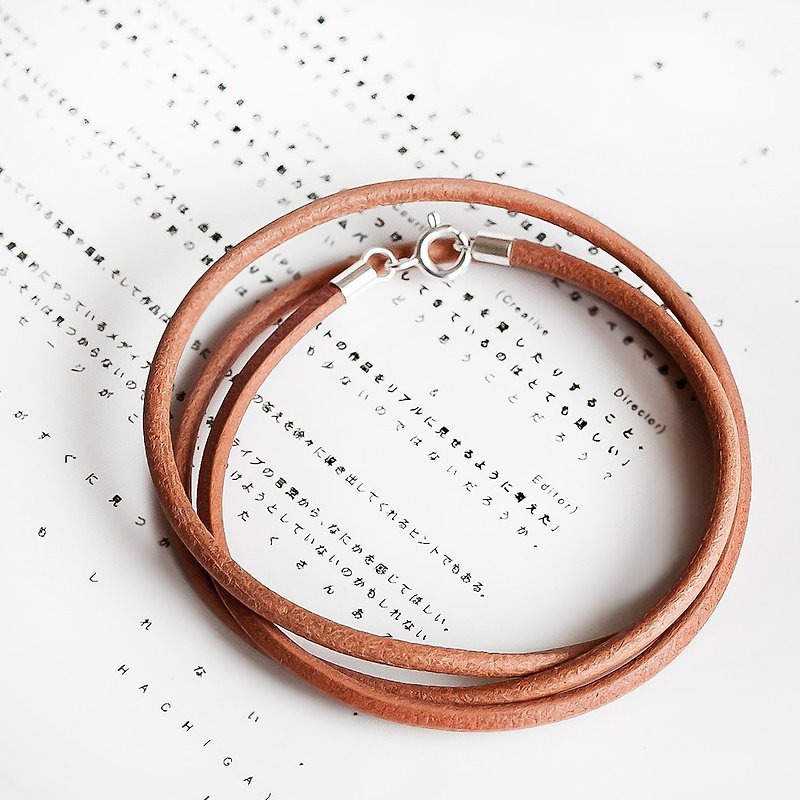 3way customized length multi-layered three-circle cowhide bracelet / 2 circle anklet / single circle necklace - Bracelets - Genuine Leather Brown