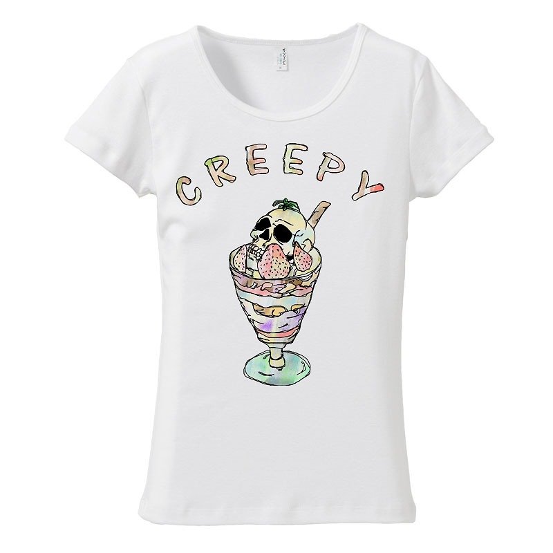 [Women's T-shirt] Creepy parfait - Women's T-Shirts - Cotton & Hemp White