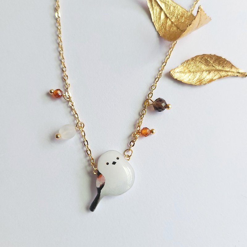 Bird Series- Silver throated Long-tailed Tit Necklace - Earrings & Clip-ons - Resin Multicolor