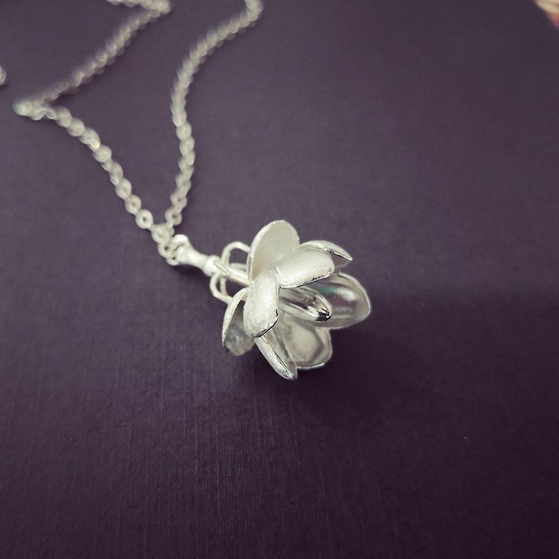 Pure white jasmine 925 sterling silver pendant - Necklaces - Sterling Silver Silver