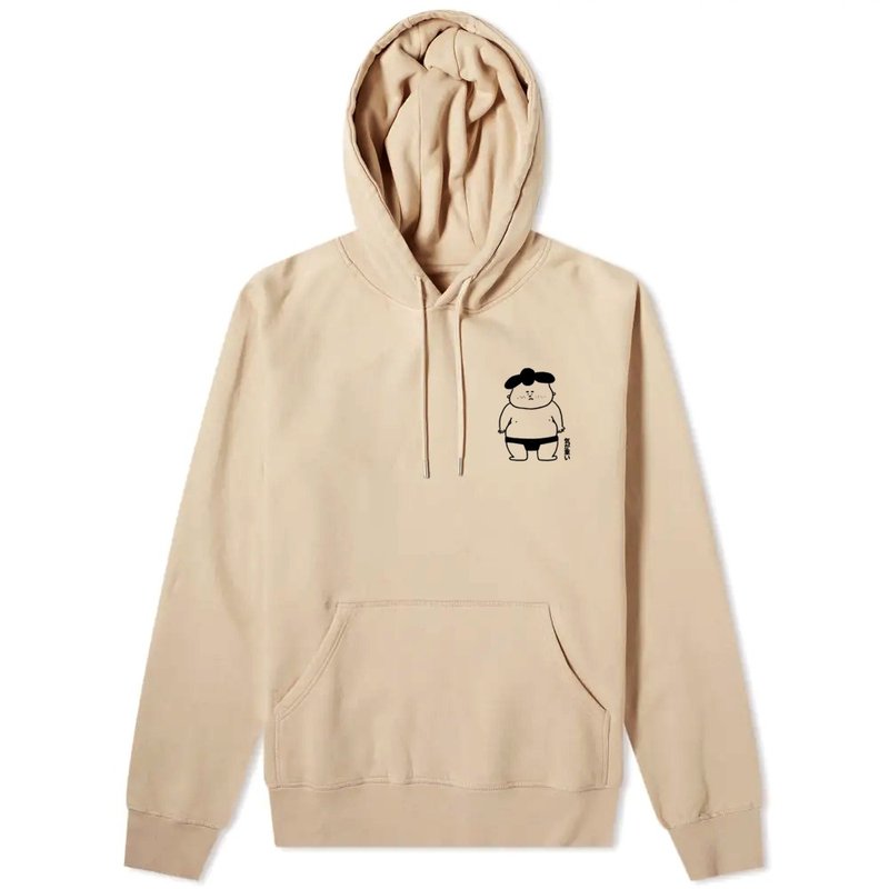 Pocket Sad Sumo Boy Khaki unisex hoodie sweatshirt - Women's Tops - Cotton & Hemp Khaki